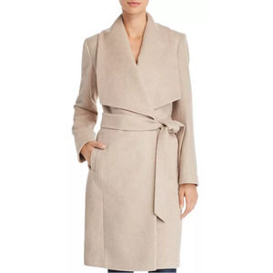 Cole Haan Bone Wool-Blend Waist-Tie Wrap Coat Women's 8 NWT
